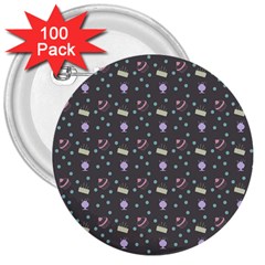 Cakes Yellow Pink Dot Sundaes Grey 3  Buttons (100 Pack)  by snowwhitegirl