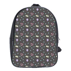 Cakes Yellow Pink Dot Sundaes Grey School Bag (large)