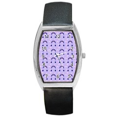 Winter Hat Snow Heart Lilac Blue Barrel Style Metal Watch by snowwhitegirl