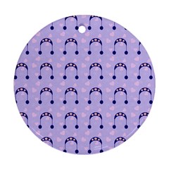 Winter Hat Snow Heart Lilac Blue Round Ornament (two Sides)