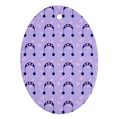 Winter Hat Snow Heart Lilac Blue Oval Ornament (two Sides)