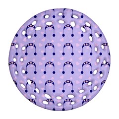 Winter Hat Snow Heart Lilac Blue Round Filigree Ornament (two Sides)