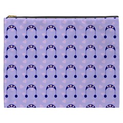 Winter Hat Snow Heart Lilac Blue Cosmetic Bag (xxxl) 