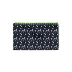 Winter Hat Hearts Snow Green Grey Cosmetic Bag (xs)