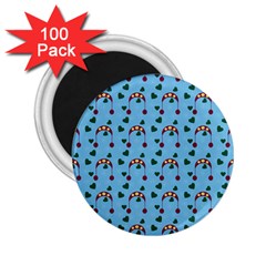 Winter Hat Red Green Hearts Snow Blue 2 25  Magnets (100 Pack) 