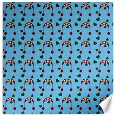 Winter Hat Red Green Hearts Snow Blue Canvas 16  X 16  