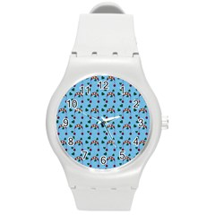 Winter Hat Red Green Hearts Snow Blue Round Plastic Sport Watch (m)