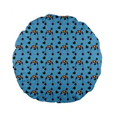 Winter Hat Red Green Hearts Snow Blue Standard 15  Premium Flano Round Cushions by snowwhitegirl