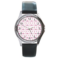 Winter Pink Hat White Heart Snow Round Metal Watch