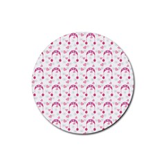 Winter Pink Hat White Heart Snow Rubber Coaster (round) 