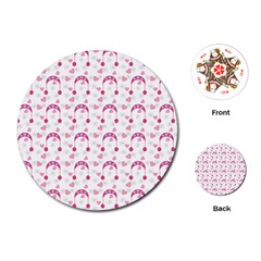 Winter Pink Hat White Heart Snow Playing Cards (round) 