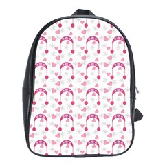 Winter Pink Hat White Heart Snow School Bag (xl) by snowwhitegirl
