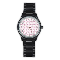 Winter Pink Hat White Heart Snow Stainless Steel Round Watch