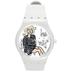 Girl Sitting Round Plastic Sport Watch (m) by snowwhitegirl