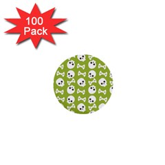 Skull Bone Mask Face White Green 1  Mini Buttons (100 Pack)  by Alisyart