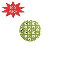 Skull Bone Mask Face White Green 1  Mini Magnets (100 Pack)  by Alisyart