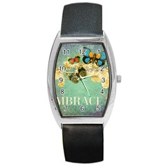 Embrace Shabby Chic Collage Barrel Style Metal Watch by NouveauDesign