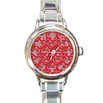 Red Background Christmas Round Italian Charm Watch Front