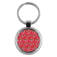 Red Background Christmas Key Chains (round) 