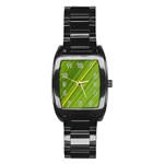 Leaf Plant Nature Pattern Stainless Steel Barrel Watch Front