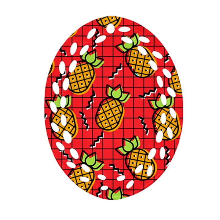Fruit Pineapple Red Yellow Green Ornament (Oval Filigree)