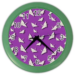Paper Cranes Pattern Color Wall Clocks by Valentinaart