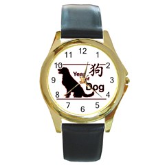 Year Of The Dog - Chinese New Year Round Gold Metal Watch by Valentinaart