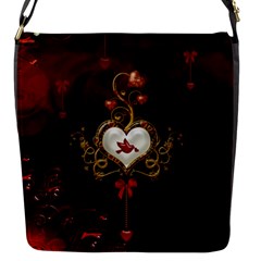 Wonderful Hearts With Dove Flap Messenger Bag (s) by FantasyWorld7