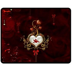 Wonderful Hearts With Dove Double Sided Fleece Blanket (medium)  by FantasyWorld7