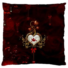 Wonderful Hearts With Dove Large Flano Cushion Case (two Sides) by FantasyWorld7