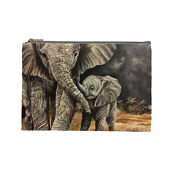 Elephant Mother And Baby Cosmetic Bag (large)  by ArtByThree
