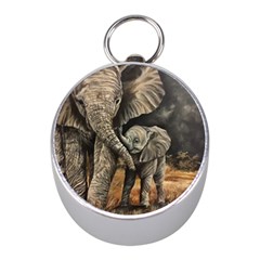 Elephant Mother And Baby Mini Silver Compasses