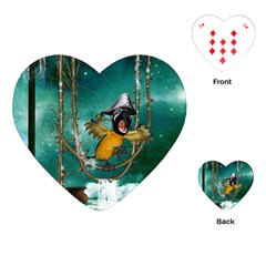 Funny Pirate Parrot With Hat Playing Cards (heart)  by FantasyWorld7