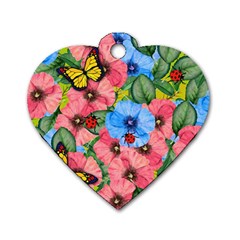 Floral Scene Dog Tag Heart (two Sides) by linceazul