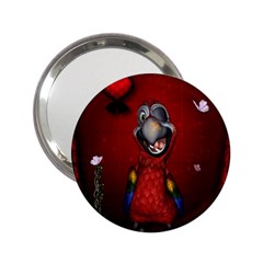 Funny, Cute Parrot With Butterflies 2 25  Handbag Mirrors by FantasyWorld7