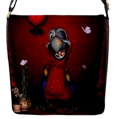 Funny, Cute Parrot With Butterflies Flap Messenger Bag (s) by FantasyWorld7