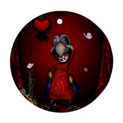 Funny, Cute Parrot With Butterflies Ornament (round) by FantasyWorld7