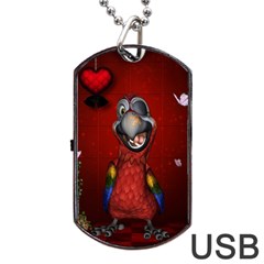 Funny, Cute Parrot With Butterflies Dog Tag Usb Flash (one Side) by FantasyWorld7