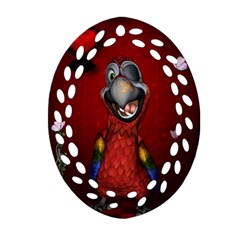 Funny, Cute Parrot With Butterflies Oval Filigree Ornament (two Sides) by FantasyWorld7