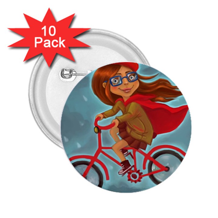 Girl on a bike 2.25  Buttons (10 pack) 