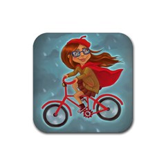 Girl On A Bike Rubber Square Coaster (4 Pack) 