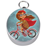 Girl on a bike Silver Compasses Front
