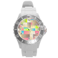 Background Abstract Grid Round Plastic Sport Watch (l)