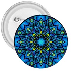 Mandala Blue Abstract Circle 3  Buttons