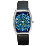 Mandala Blue Abstract Circle Barrel Style Metal Watch Front