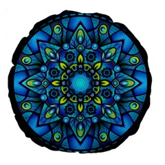 Mandala Blue Abstract Circle Large 18  Premium Round Cushions by Nexatart