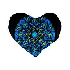 Mandala Blue Abstract Circle Standard 16  Premium Heart Shape Cushions by Nexatart