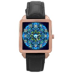Mandala Blue Abstract Circle Rose Gold Leather Watch  by Nexatart
