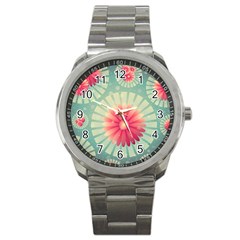 Background Floral Flower Texture Sport Metal Watch by Nexatart