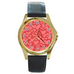 Background Hearts Love Round Gold Metal Watch